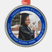 1写真卒業エレガント青モダン白 メタルオーナメント (正面)