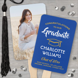 1写真卒業エレガント青王室の金ゴールド黄 ハンドファン