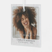 1写真卒業ピンクの弓の背景 ガラスオーナメント (正面左)