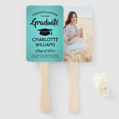 1写真卒業ブラシ付きエレガントティール(緑がかった色)ブルーブラック ハンドファン (正面&裏面)