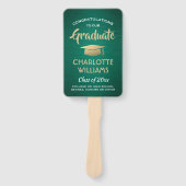 1写真卒業ブラシ付き緑の金ゴールドと白 ハンドファン (正面)