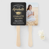 1写真卒業ブラシ付き黒金ゴールドと白 ハンドファン (正面&裏面)