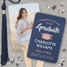 1写真卒業式ネイビーブルーとピンクのローズ金ゴールド ハンドファン