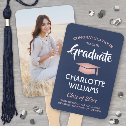 1写真卒業式ネイビーブルーとピンクのローズ金ゴールド ハンドファン