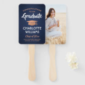 1写真卒業式ブラッシュドネイビーブルーホワイト銅 ハンドファン (正面&裏面)