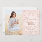 1写真卒業赤面ピンク&バラ金ゴールドグリッター 招待状 (正面)