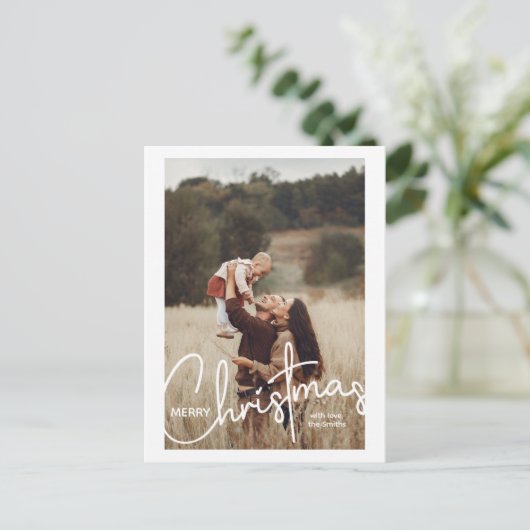 1写真手書きスクリプトメリークリスマス シーズンポストカード (スタンド正面)