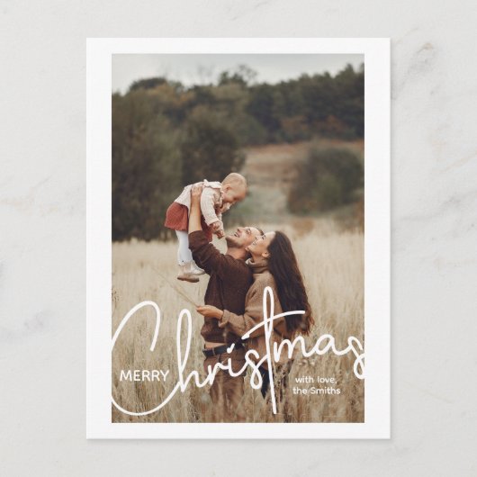1写真手書きスクリプトメリークリスマス シーズンポストカード (正面)