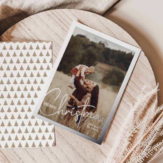 1写真手書きスクリプトメリークリスマス 箔シーズンカード