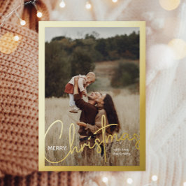 1写真手書きスクリプトメリークリスマス 箔シーズンカード