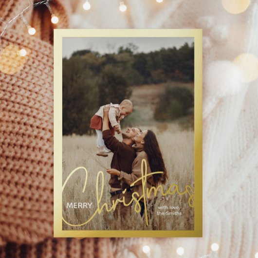 1写真手書きスクリプトメリークリスマス 箔シーズンカード