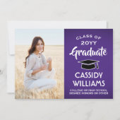 1写真紫モダン白の卒業式 案内状 (正面)