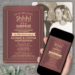 1写真記念日サプライズパーティーブルゴーニュ&金ゴールド 招待状