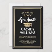 1写真黒エレガント金ゴールド白モダン卒業 案内状 (正面)