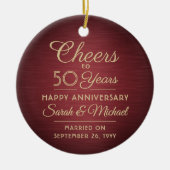 1写真ANY記念日応援ブラシ付き赤と金ゴールド セラミックオーナメント (正面)