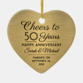 1写真ANY記念日応援ブラック&金ゴールドハート セラミックオーナメント (正面)