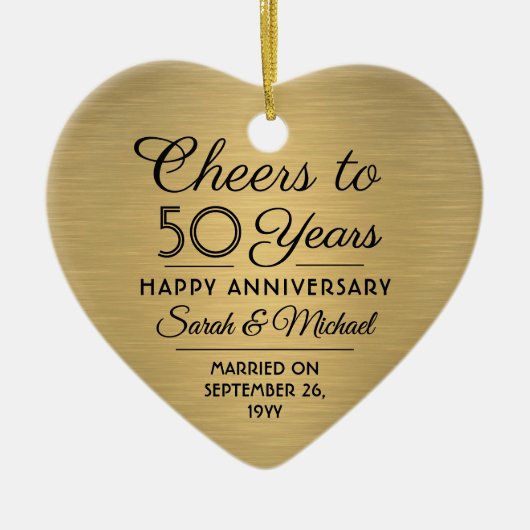 1写真ANY記念日応援ブラック&金ゴールドハート セラミックオーナメント (正面)