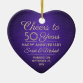 1写真ANY記念日応援紫と金ゴールドハート セラミックオーナメント (正面)