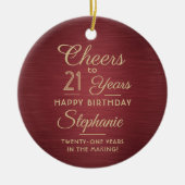 1写真ANY誕生日ブラシ付きブルゴーニュ&金ゴールドラウンド セラミックオーナメント (正面)