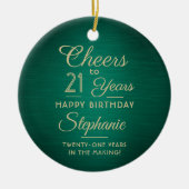 1写真ANY誕生日ブラシ付き緑と金ゴールドラウンド セラミックオーナメント (正面)