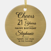 1写真ANY誕生日ブラシ付き黒と金ゴールドラウンド セラミックオーナメント (正面)