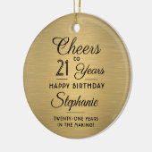 1写真ANY誕生日ブラシ付き黒と金ゴールドラウンド セラミックオーナメント (左)