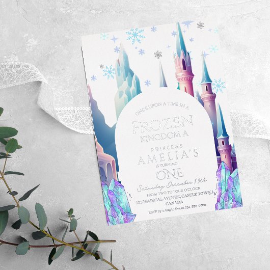 1凍ってい歳の誕生日マンガ城 箔招待状