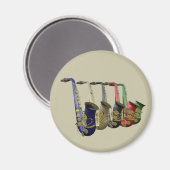 1列カラフルに5本のサクソフォン マグネット (正面/裏面)