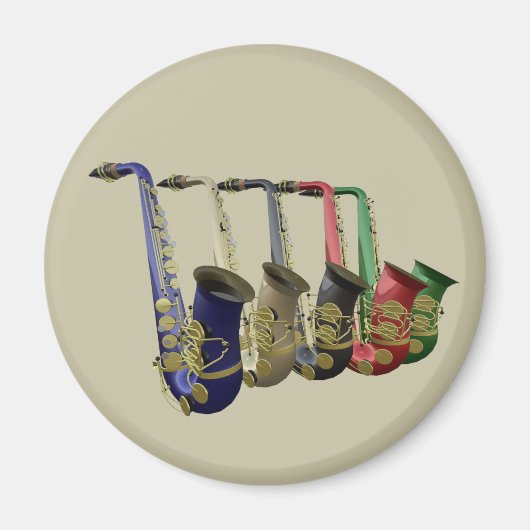 1列カラフルに5本のサクソフォン マグネット (正面)