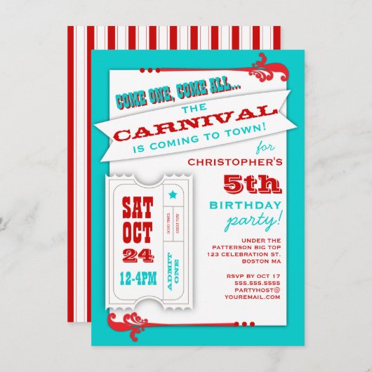 1匹のカーニバルの誕生日のパーティの招待状を是認して下さい 招待状 (正面/裏面)