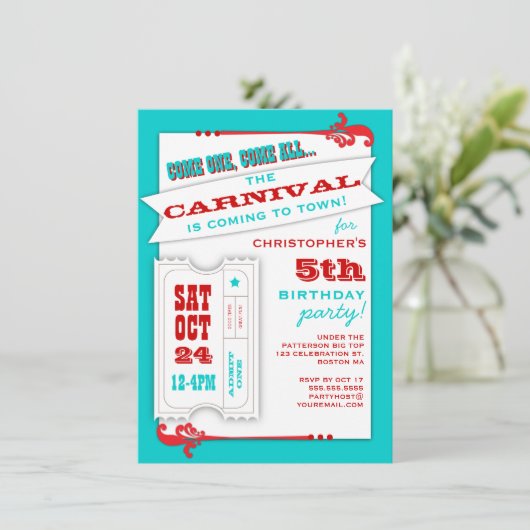 1匹のカーニバルの誕生日のパーティの招待状を是認して下さい 招待状 (スタンド正面)