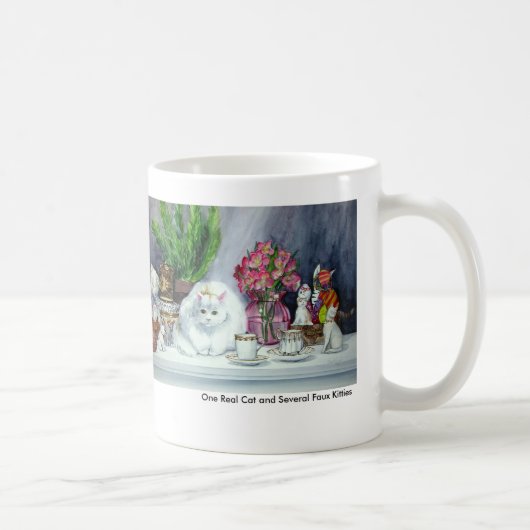 1匹の実質猫および複数のフェイクな猫ちゃんのマグ コーヒーマグカップ (右)