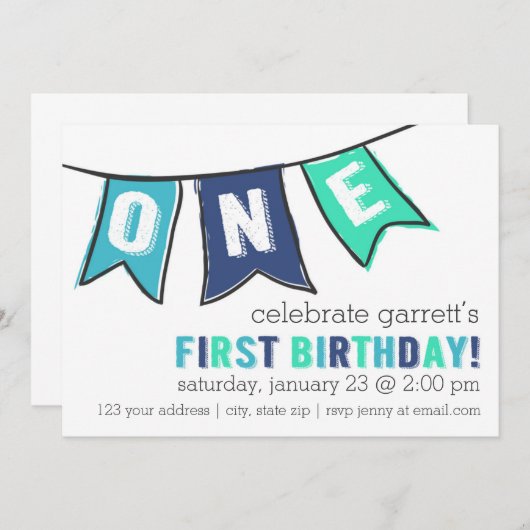 1匹の旗の招待状-男の子 招待状 (正面/裏面)