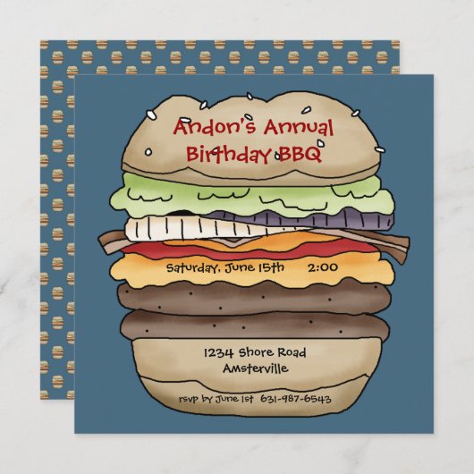 1匹の水分が多いハンバーガーの招待状 招待状 (正面/裏面)