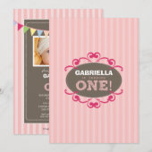 1匹の誕生日のパーティの招待状を回す上品 (pink) 招待状 (正面/裏面)
