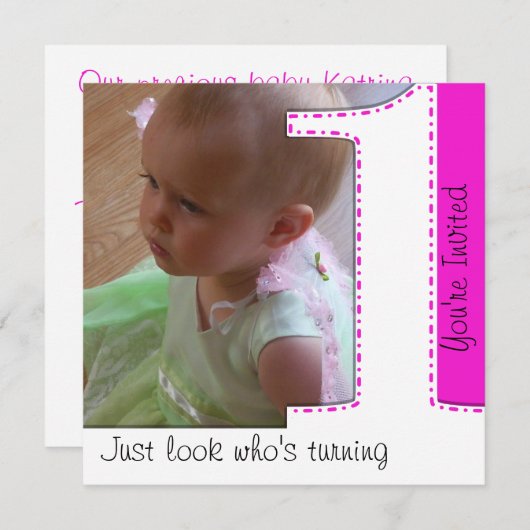 1匹の誕生日の招待状を回している女の子の一見 招待状 (正面/裏面)