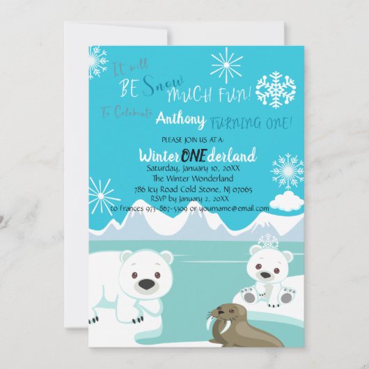 1匹の誕生日の招待状を回す多くのおもしろいは雪が降ります 招待状 (正面)