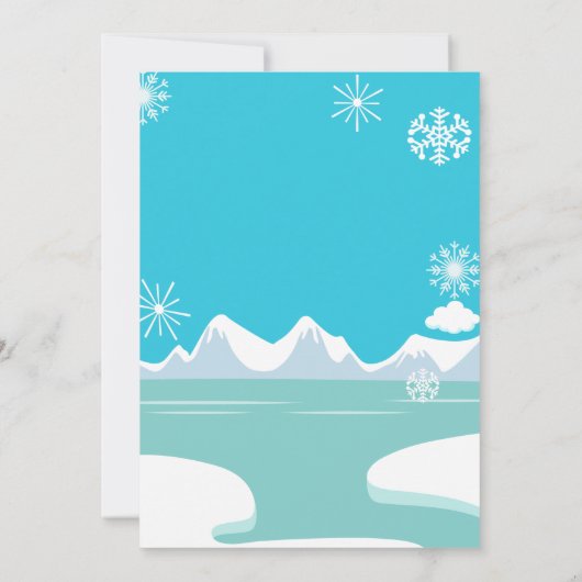 1匹の誕生日の招待状を回す多くのおもしろいは雪が降ります 招待状 (裏面)