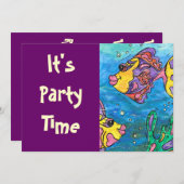 1匹の魚2匹の魚のパーティの招待状 招待状 (正面/裏面)