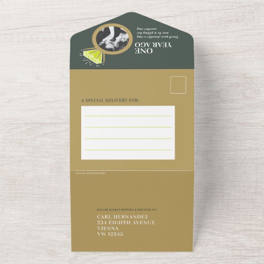 1周年結婚のパーティー環  オールインワン招待状 (外側)