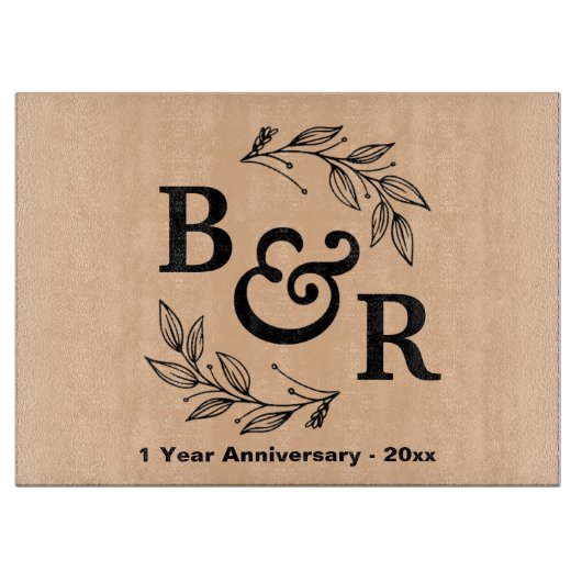 1周年結婚記念モチ離れーモモグラム カッティングボード (正面)