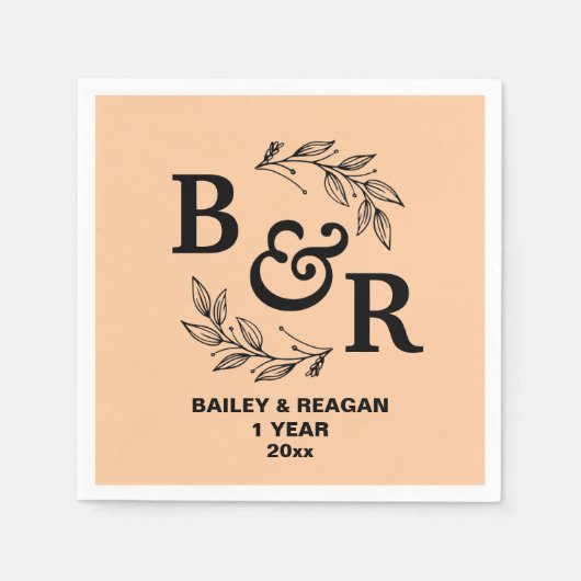 1周年結婚記念モチ離れーモモグラム スタンダードカクテルナプキン (正面)