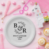 1周年結婚記念モチ離れーモモグラム ペーパープレート (パーティー)