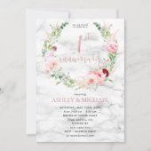 1周年結婚記念日のエレガントなローズゴールドの花 招待状 (正面)