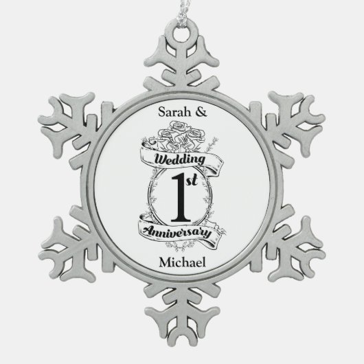 1周年結婚記念 スノーフレークピューターオーナメント (正面)