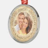 1周年結婚 |金ゴールドSparkle写真 メタルオーナメント (左)