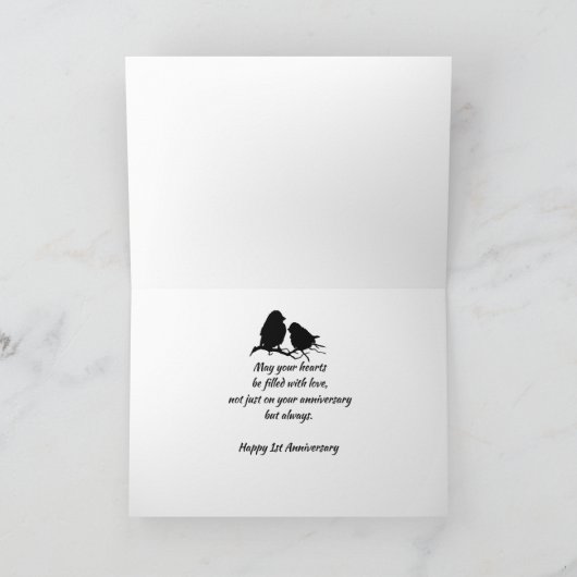 1周年記念かわいい鳥カップルのシルエット|過去記事 カード (内部)
