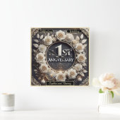 1周年記念のフローラエレガントデザインのマイルストーン スクエア壁時計 (ホーム)