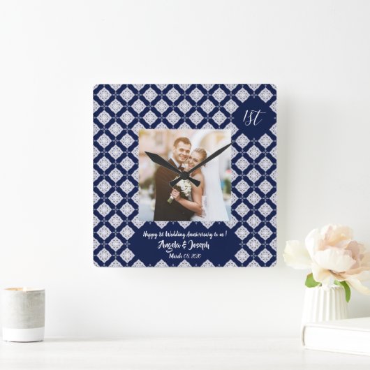 1周年記念の飾り写真時計 スクエア壁時計 (ホーム)