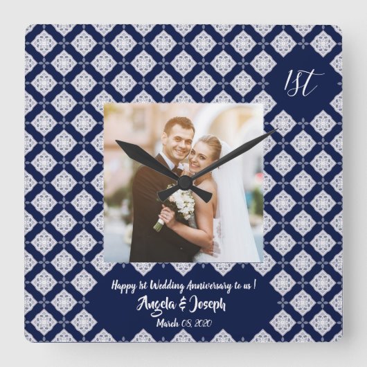 1周年記念の飾り写真時計 スクエア壁時計 (正面)